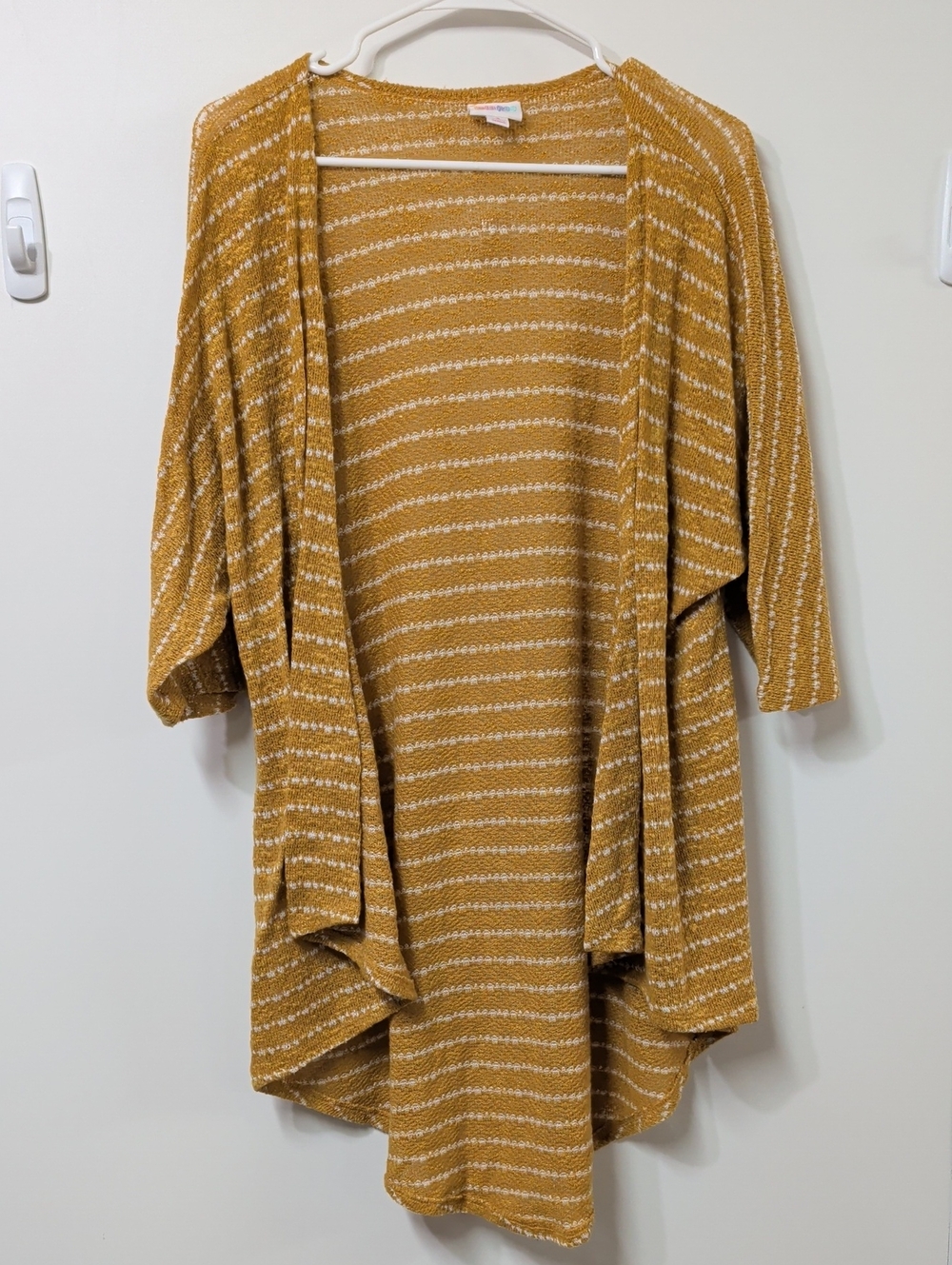 Lularoe Lindsay Mustard Yellow Striped Open Cardigan Size Small